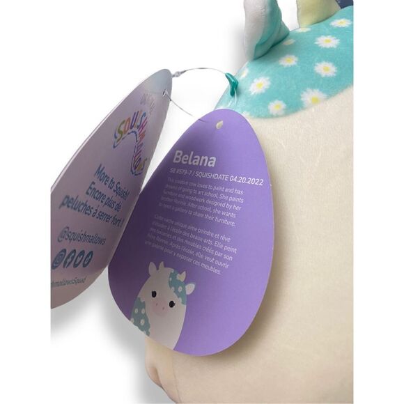 New Squishmallows Kellytoy 8" Belana the Flower Cow Easter Plush Toy with Tags - Picture 5 of 5